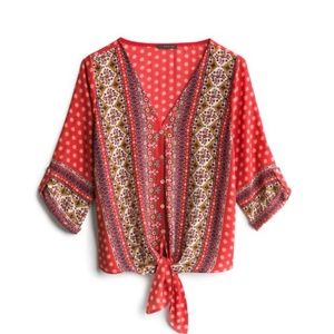 WEST KEI Talina Tie Front Blouse M | Orange